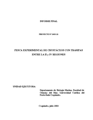 Informe Final : PESCA EXPERIMENTAL DE CRUSTACEOS CON TRAMPAS ENTRE LA II Y IV REGIONES