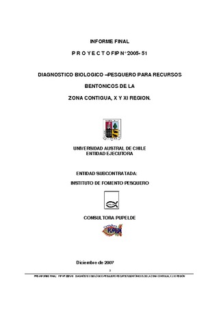 Informe Final : DIAGNOSTICO BIOLÓGICO-PESQUERO PARA RECURSOS BENTONICOS DE LA ZONA CONTIGUA, X Y XI REGION
