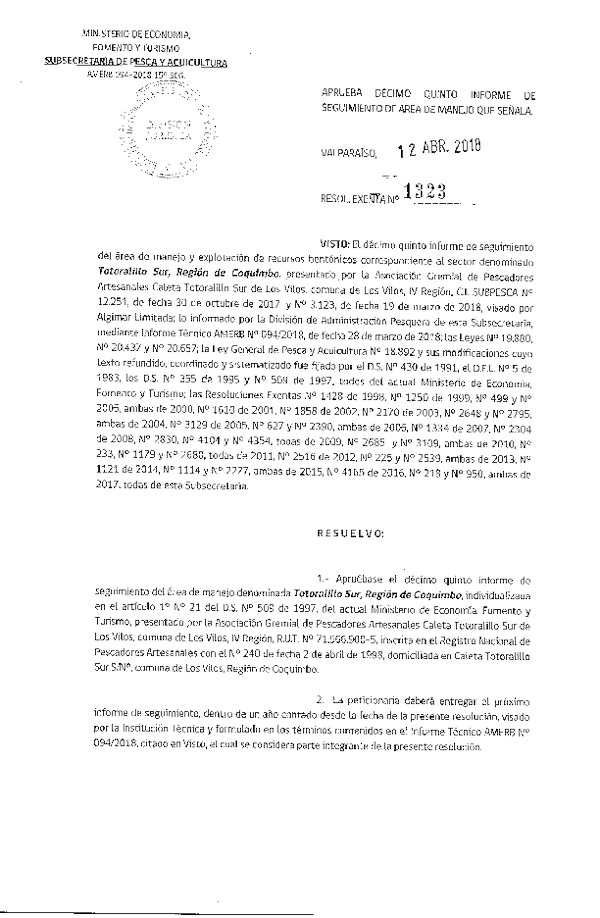 Res. Ex. N° 1323-2018 15° Seguimiento.