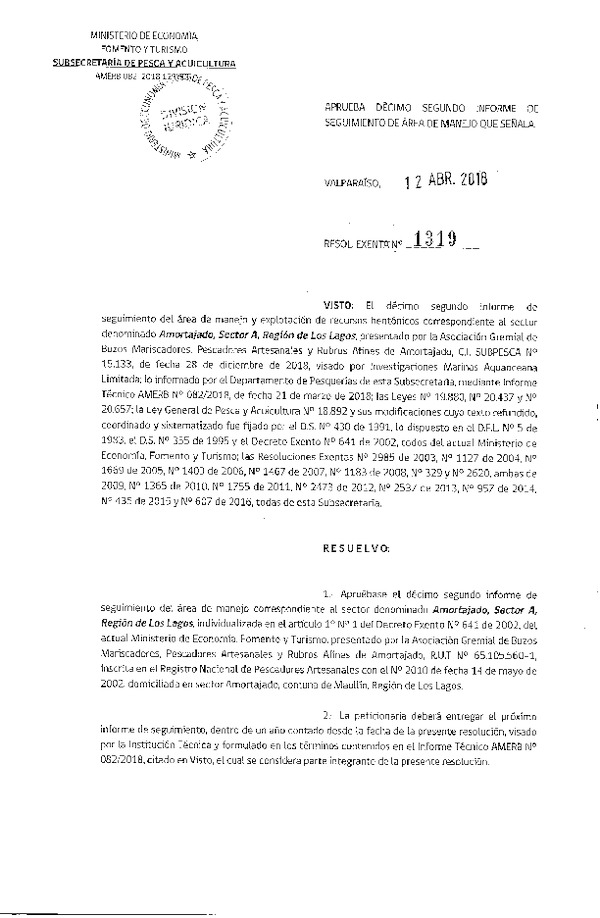 Res. Ex. N° 1319-2018 12° Seguimiento.
