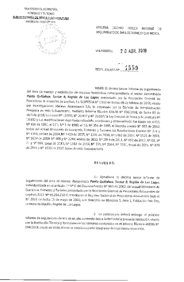 Res. Ex. N° 1559-2018 13° Seguimiento.