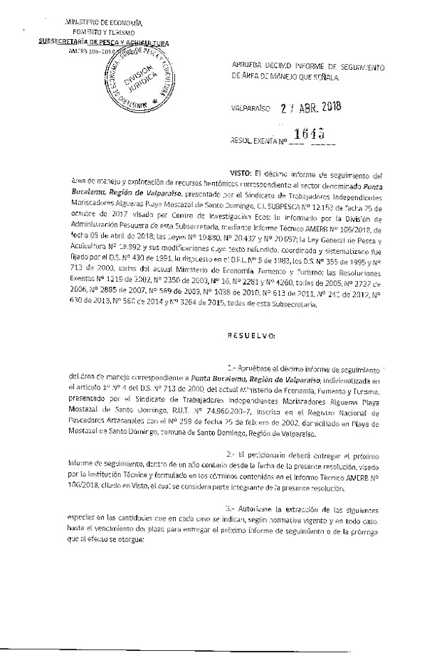 Res. Ex. N° 1645-2018 10° Seguimiento.