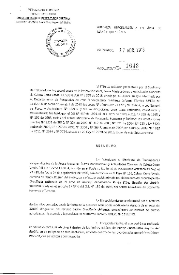 Res. Ex. N° 1643-2018 Repoblamiento.