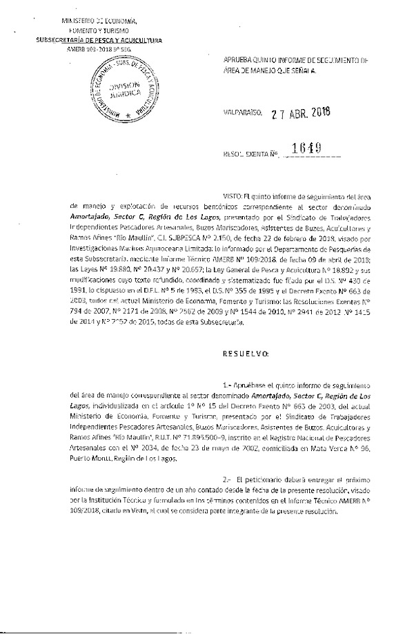 Res. Ex. N° 1649-2018 5° Seguimiento.