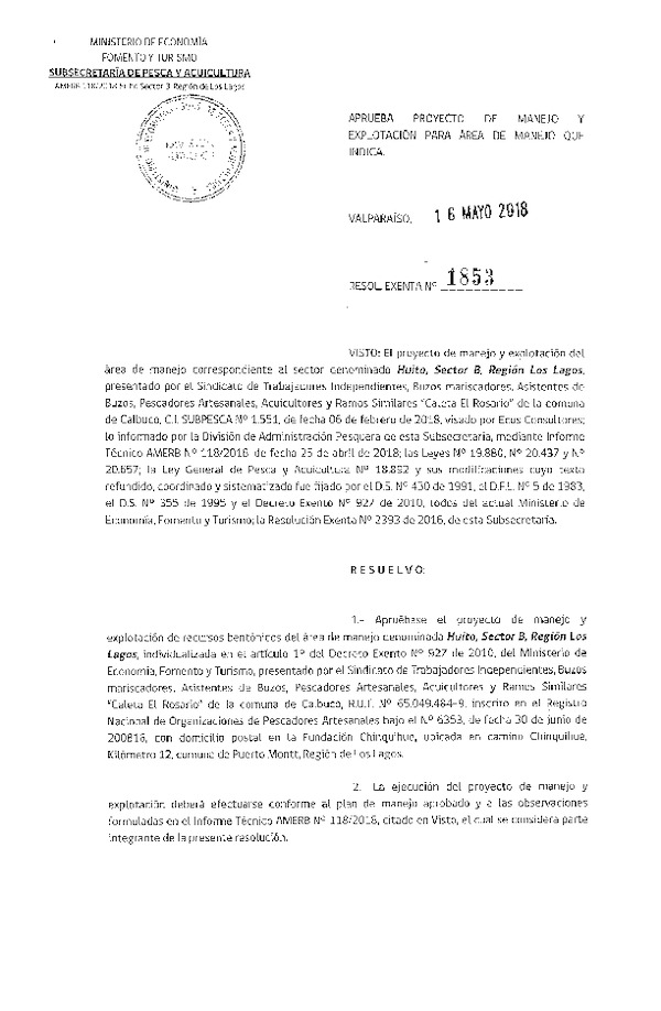 Res. Ex. N° 1853-20018 Plan de Manejo.