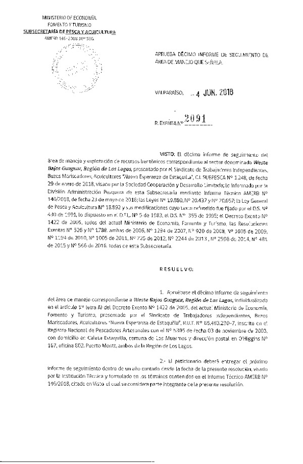 Res. Ex. N° 2091-2018 10° Seguimiento.