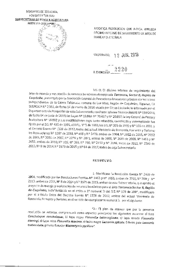 Res. Ex. N° 2220-2018 10° Seguimiento.