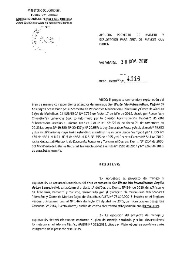 Res. Ex. N° 4216-2018 Proyecto de Manejo.