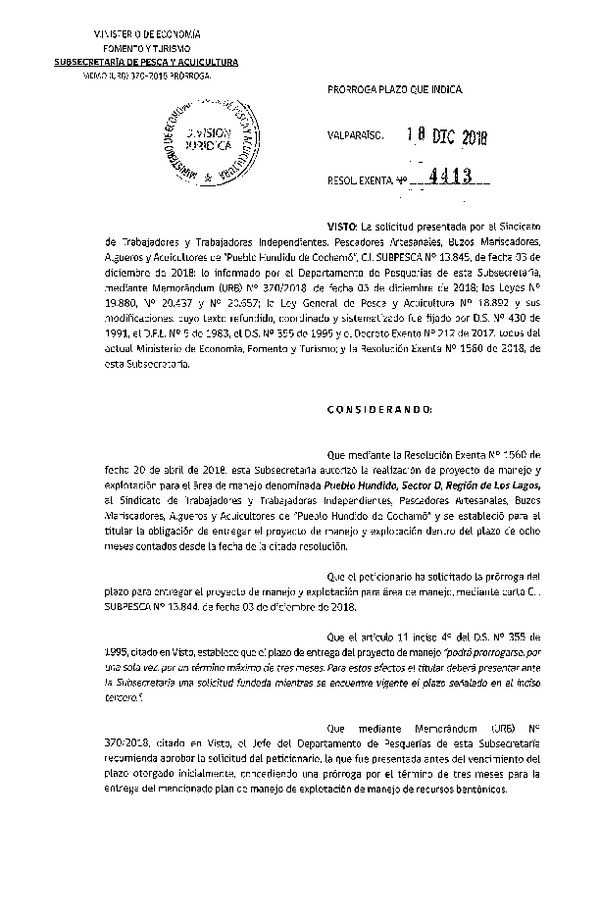 Res. Ex. N° 4413-2018 Prorroga Plan de Manejo.