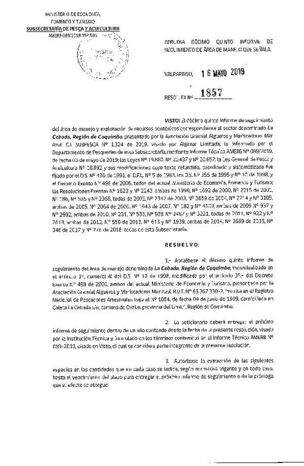 Res. Ex. N° 1857-2019 15° Seguimiento.