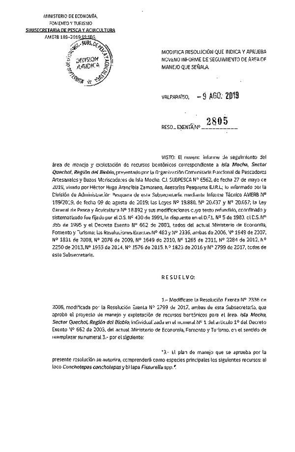 Res. Ex. N° 2805-2019 9° Seguimiento.