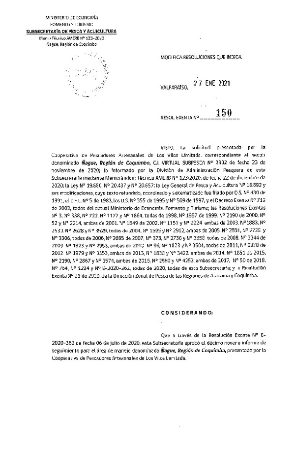 Res. Ex. N°150-2021 Modifica Res. Ex. N° 1864-1998. (Publicado en Página Web 28-01-2021)