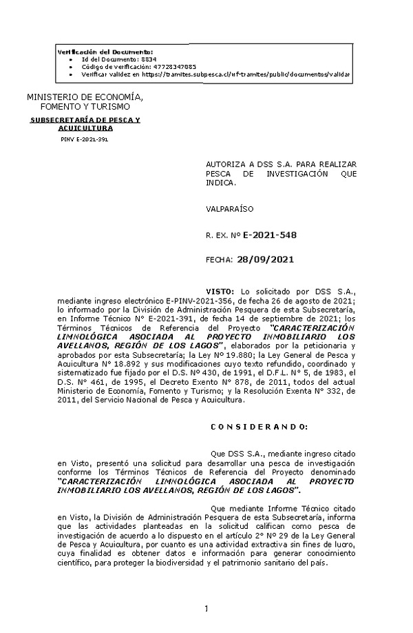 R. EX. Nº E-2021-548 CARACTERIZACIÓN LIMNOLÓGICA ASOCIADA AL PROYECTO INMOBILIARIO LOS AVELLANOS, REGIÓN DE LOS LAGOS. (Publicado en Página Web 29-09-2021)