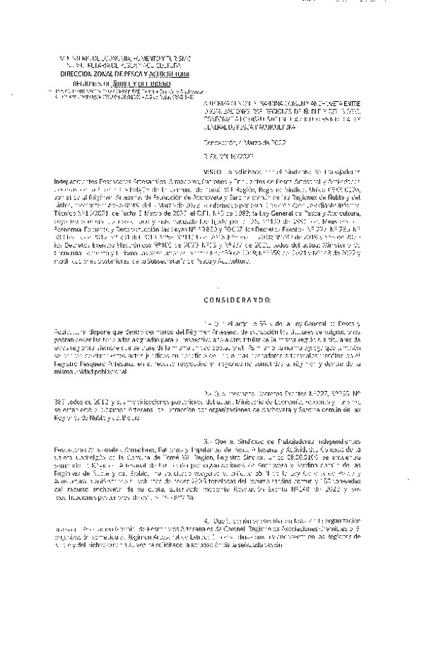 Res. Ex. N° 016-2022 (DZP Ñuble y del Biobío) Autoriza cesión Sardina común y Anchoveta. (Publicado en Página Web 07-03-2022)