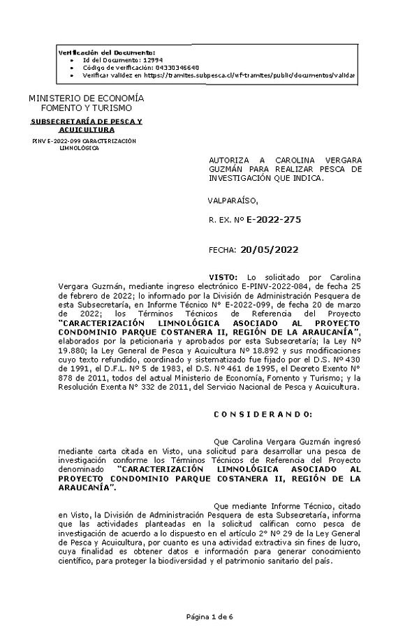 R. EX. Nº E-2022-275 CARACTERIZACIÓN LIMNOLÓGICA ASOCIADO AL PROYECTO CONDOMINIO PARQUE COSTANERA II, REGIÓN DE LA ARAUCANÍA. (Publicado en Página Web 24-05-2022)