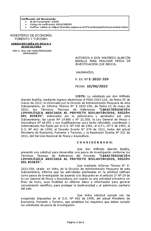 R. EX. Nº E-2022-329 CARACTERIZACIÓN LIMNOLÓGICA ASOCIADA AL PROYECTO BIOLANTÁNIDOS, REGIÓN DEL BIOBÍO. (Publicado en Página Web 10-06-2022)