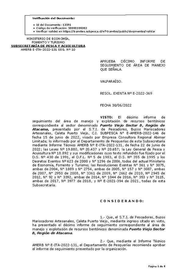 RESOL. EXENTA Nº E-2022-369 Aprueba 10° Seguimiento. (Publicado en Página Web 01-07-2022)