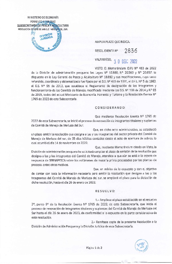 Res. Ex. N° 2836-2022 Amplía Plazo que Indica. (Publicado en Página Web 03-01-2023)