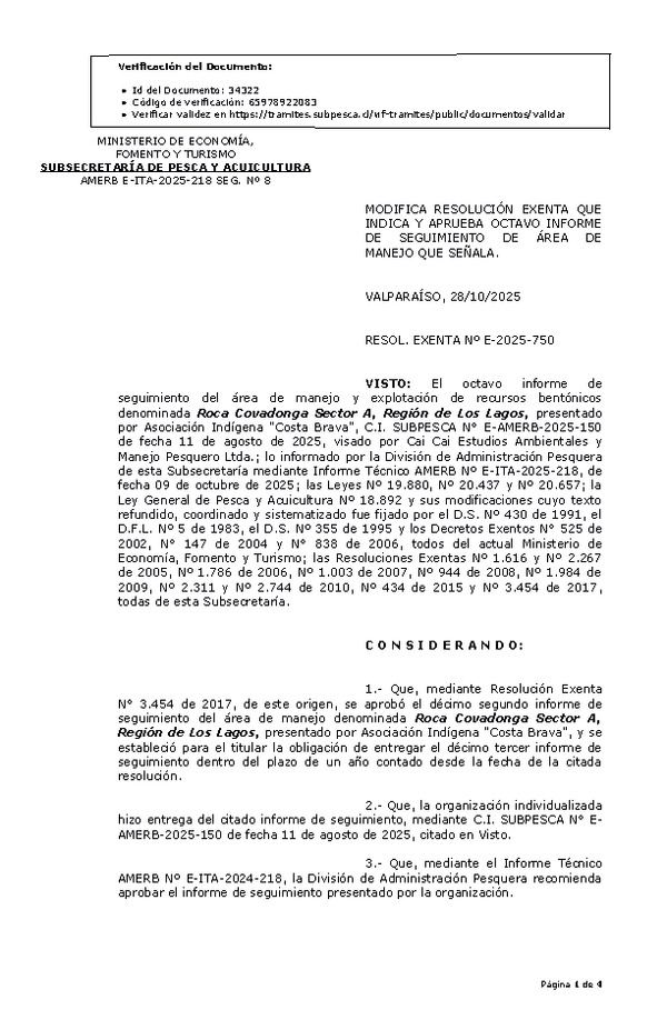 RESOL. EXENTA Nº E-2025-750 Modifica resolución que indica, aprueba octavo informe de seguimiento. (Publicado en Página Web 28-10-2025)