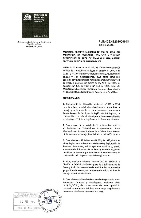 Dec. Ex. Folio 202600043 Modifica D.S. N° 830-1996. (F.D.O. 28-02-2026)