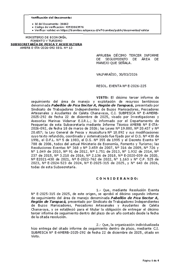 RESOL. EXENTA Nº E-2026-225 Aprueba décimo tercer informe de seguimiento. (Publicado en Página Web 30-03-2026)