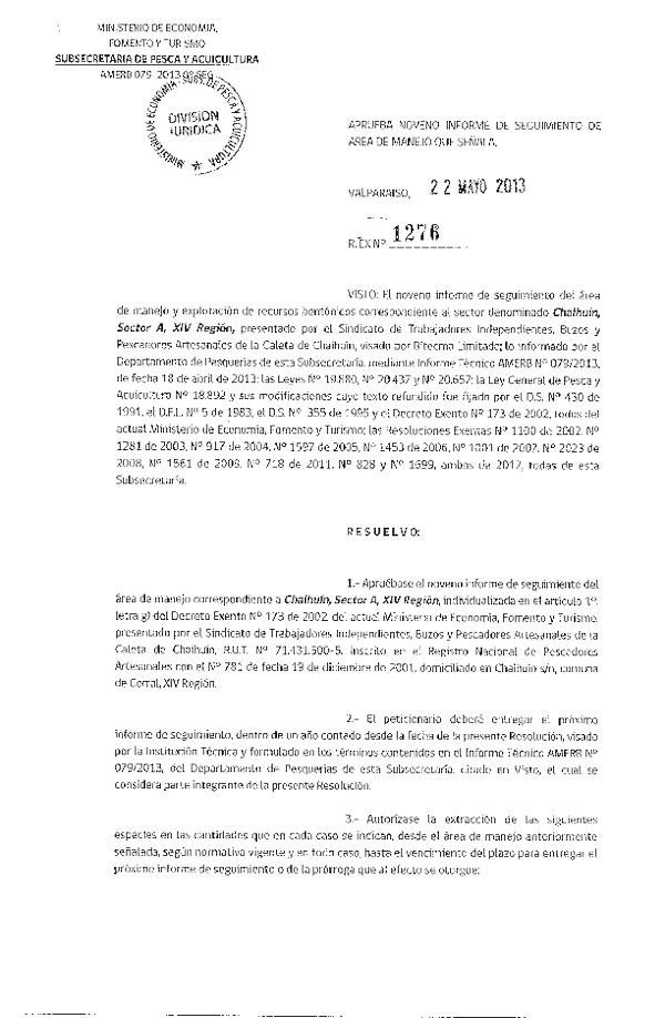 R EX N° 1276-2013 9º SEGUIMIENTO.