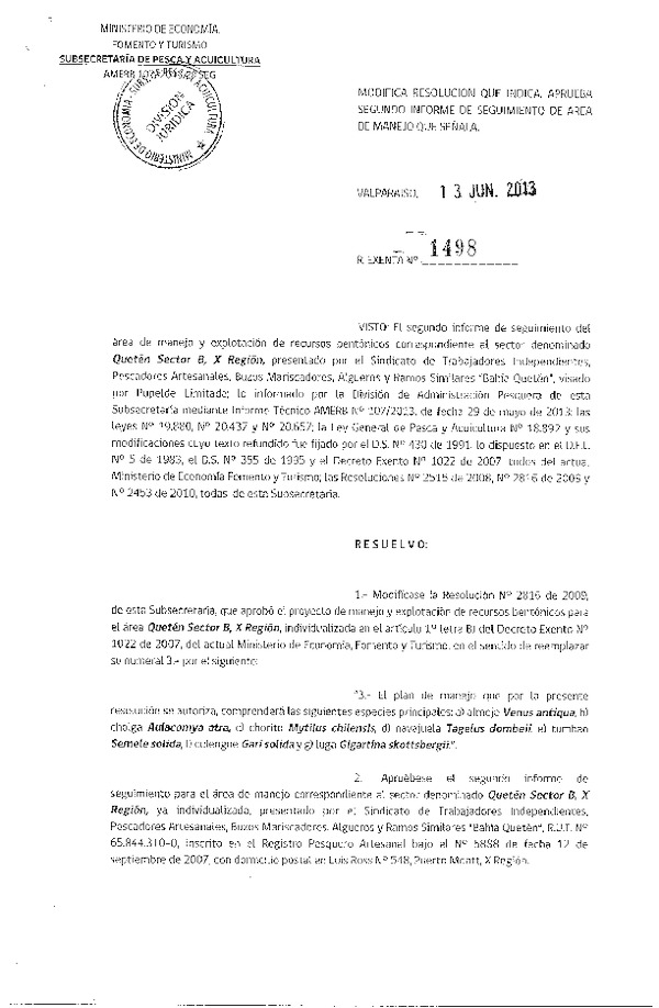 R EX N° 1498-2013 2º SEGUIMIENTO.