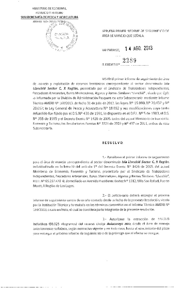 R EX Nº 2289-2013 1º SEGUIMIENTO.