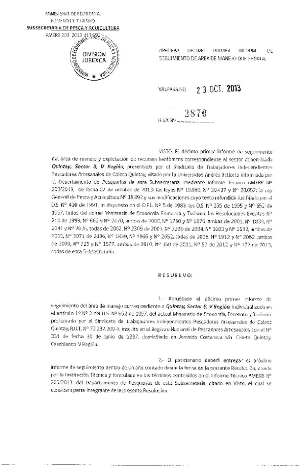 R EX Nº 2870-2013 11º SEGUIMIENTO.