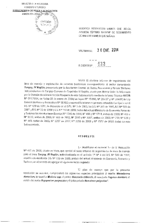 R EX Nº 422-2014 7º SEGUIMIENTO.