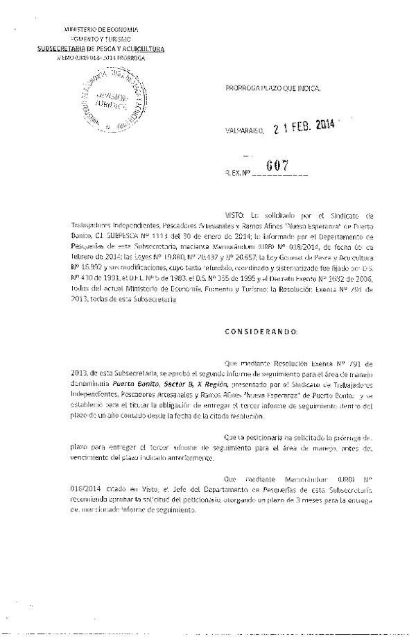 R EX Nº 607-2014 PRORROGA 3º SEGUIMIENTO.