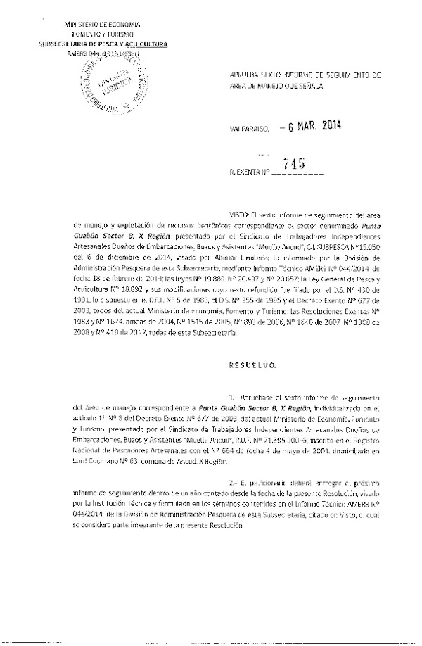 R EX N° 745-2014 6° SEGUIMIENTO.