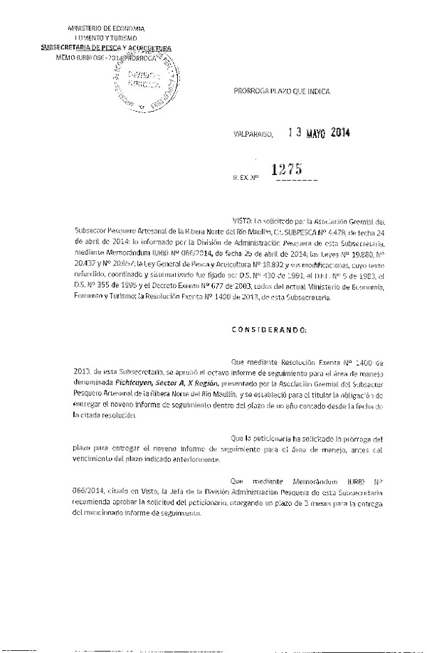 R EX N° 1275-2014 PRORROGA 9° SEGUIMIENTO.