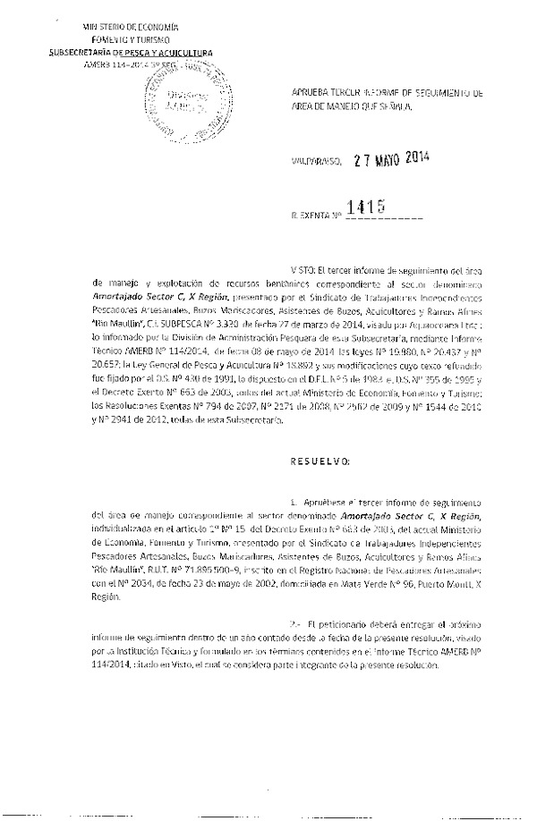 R EX N° 1415-2014 3° SEGUIMIENTO.