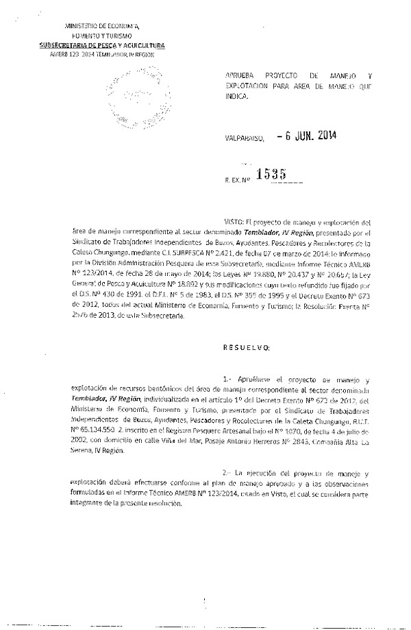 R EX N° 1535-2014 PLAN DE MANEJO.