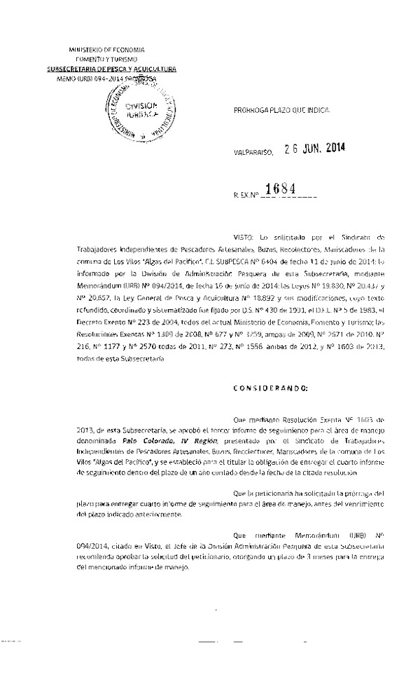 R EX N° 1684-2014 PRORROGA 4° SEGUIMIENTO.