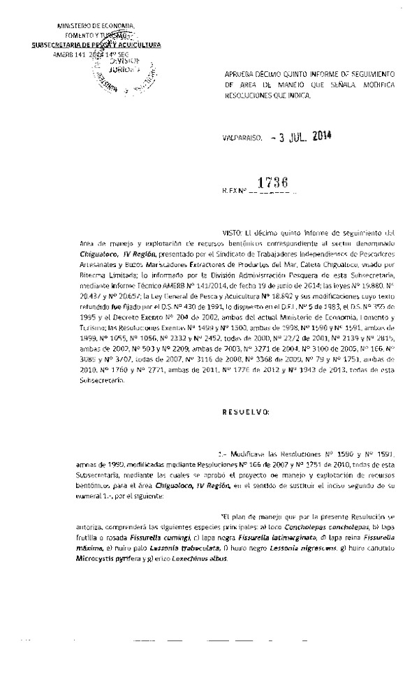 R EX N° 1736-2014 15° SEGUIMIENTO.