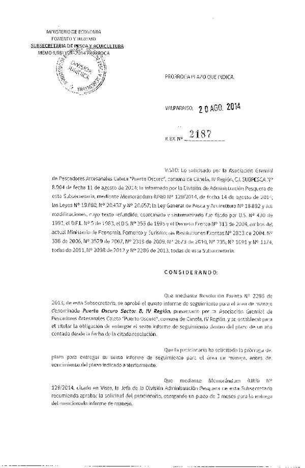 R EX N° 2187-2014 PRORROGA 6° SEGUIMIENTO.