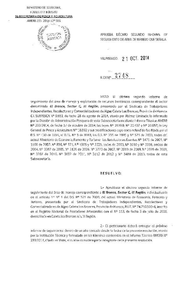 R EX N° 2748-2014 12° SEGUIMIENTO.