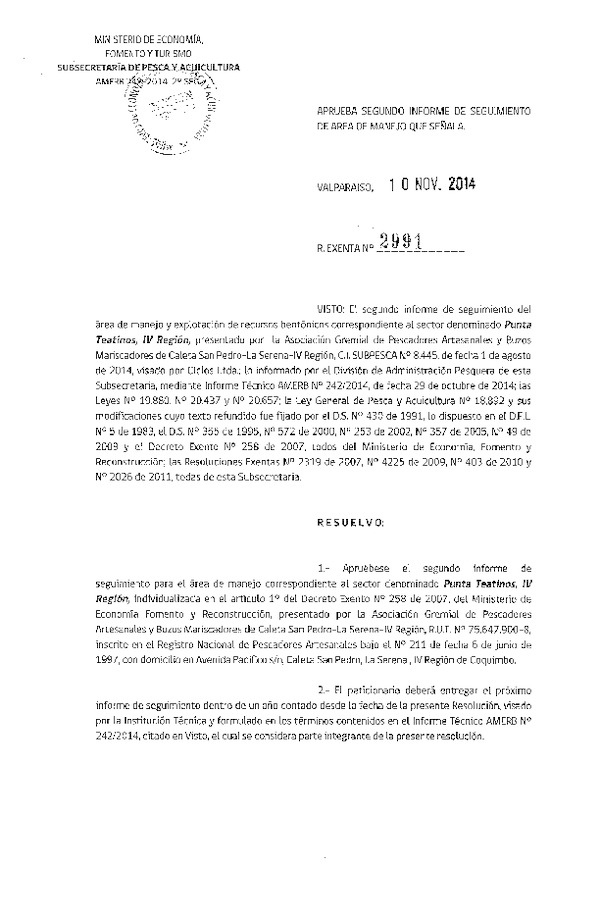 R EX N° 2991-2014 2° SEGUIMIENTO.