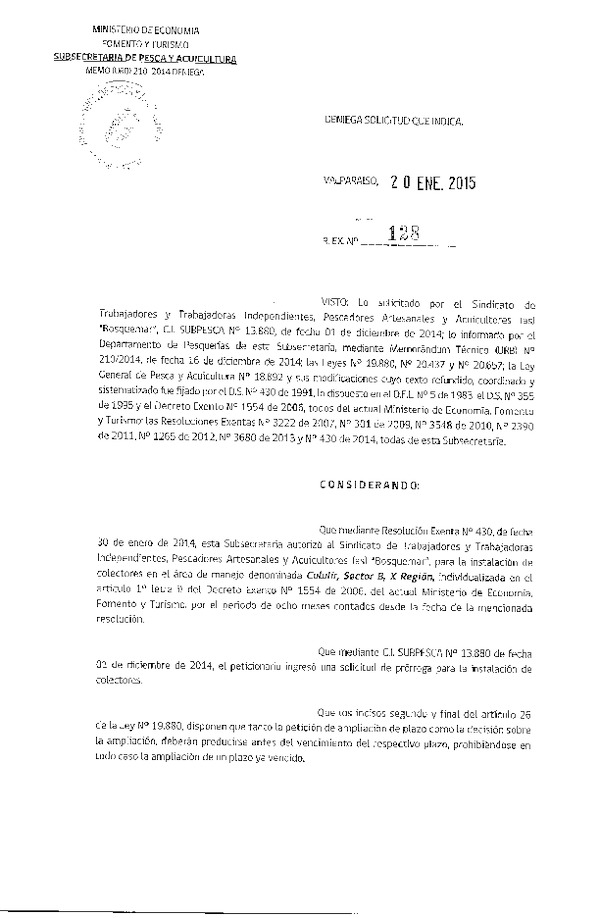 R EX N° 128-2015 DENIEGA SILICITUD QUE INDICA.