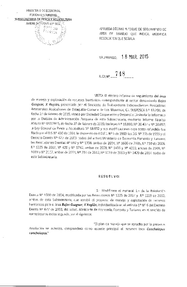 R EX N° 748-2015 10° SEGUIMIENTO.
