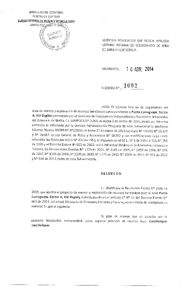R EX N° 1002-2014 7° SEGUIMIENTO.