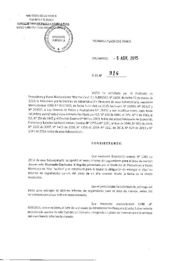 R EX N° 916-2015 PRORROGA 7° SEGUIMIENTO.