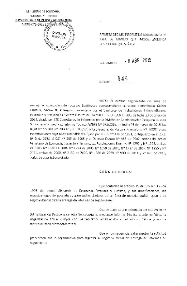 R EX N° 948-2015 10° SEGUIMIENTO.