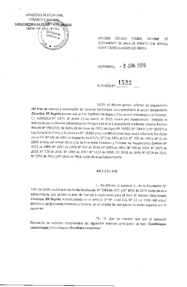 Res. Ex. N° 1522-2015 11° SEGUIMIENTO.
