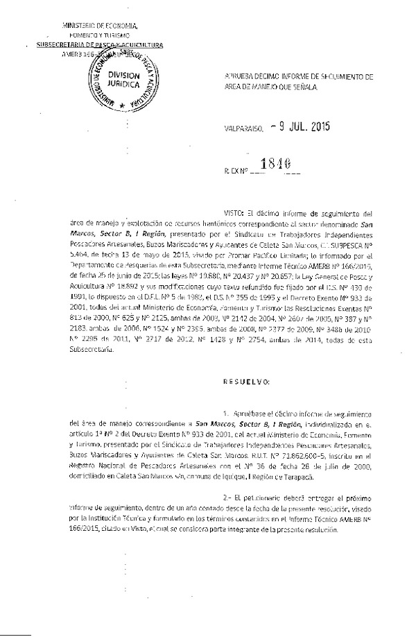 Res. Ex. N° 1840-2015 10° SEGUIMIENTO.