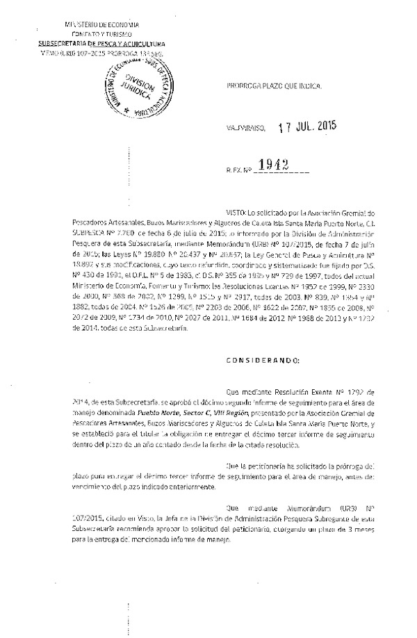 Res. Ex. N° 1942-2015 PRORROGA 13° SEGUIMIENTO.