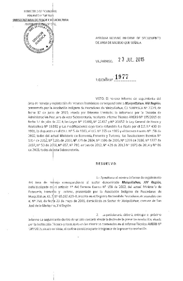 Res. Ex. N° 1977-2015 9° SEGUIMIENTO.