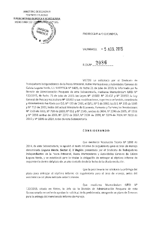 Res. Ex. N° 2086-2015 PRORROGA 7° SEGUIMIENTO.